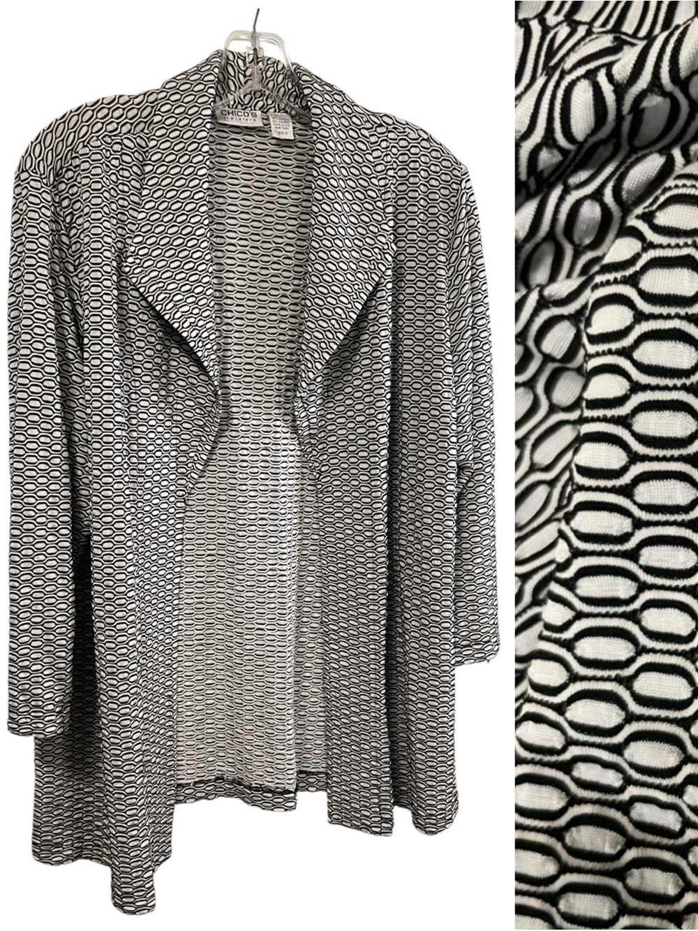 Chico’s Travelers stretch cardigan blazer printed layering piece sz (3) 16